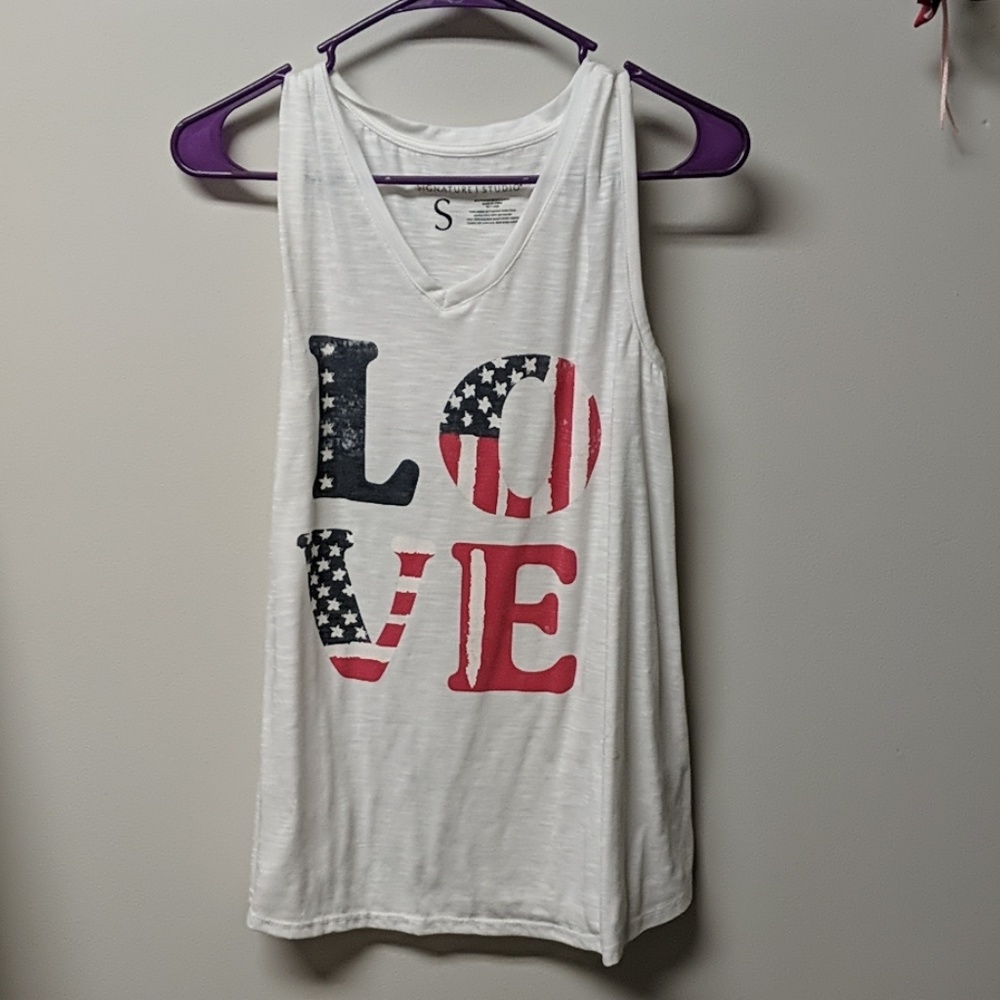 Love American flag tank top